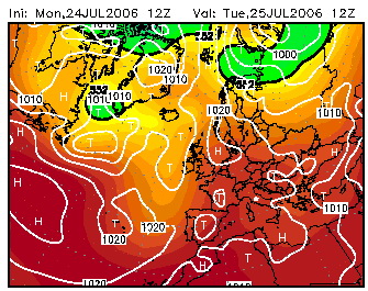 Omega-Wetterlage über Mitteleuropa Juli 2006