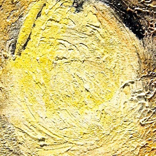 Nahaufnahme: pastos aufgetragene, gelbe Kreisstruktur